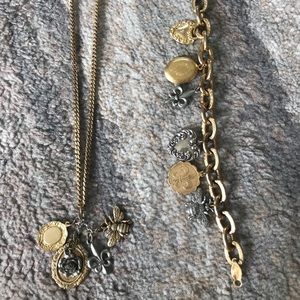 Mixed metal matching charm necklace and bracelet